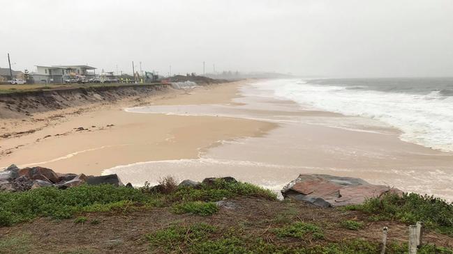 Large swells and high tides predicted at Stockton Beach this weekend and beyond. Credit: Save Stockton Beach Facebook