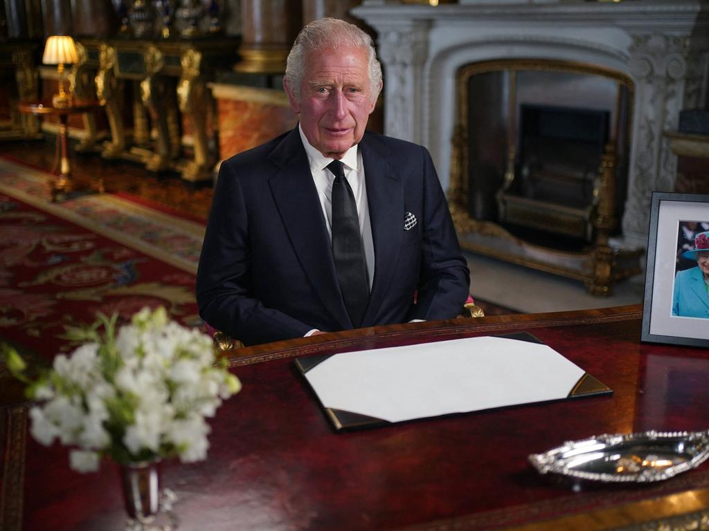 Britain's King Charles III makes a televised address to the Nation and the Commonwealth from the Blue Drawing Room at Buckingham Palace in London. Picture: Yui Mok / POOL / AFP