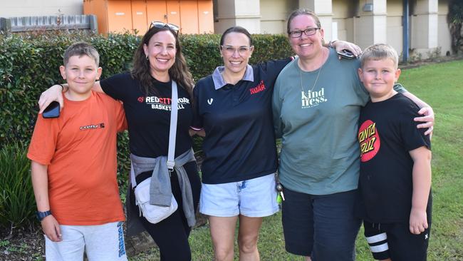 Koby Jenkins, Casey Landis, Yvette Mathieson, Sonja Jenkins and Levi Jenkins at the Basketball Queensland under-14 girls state championships in Rockhampton on June 30, 2024.