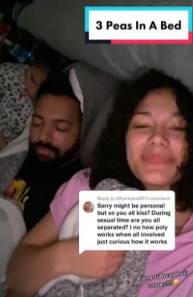 Dani, Pri and Steven all sleep in the same bed together on a nightly basis. Picture: Tiktok/vicarious.afterdark