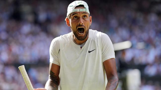 Nick Kyrgios was as fiery as ever in his Wimbledon final. Picture: Getty Images