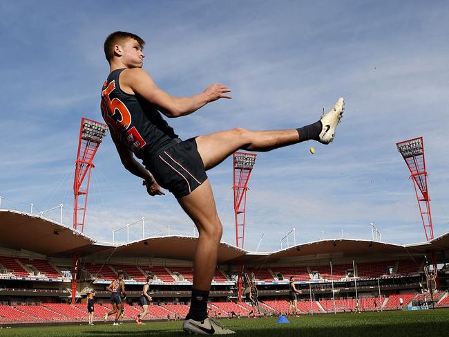 Gruzewski will run out in front of a sold-out ENGIE Stadium for his first AFL match. Picture: Phil Hillyard