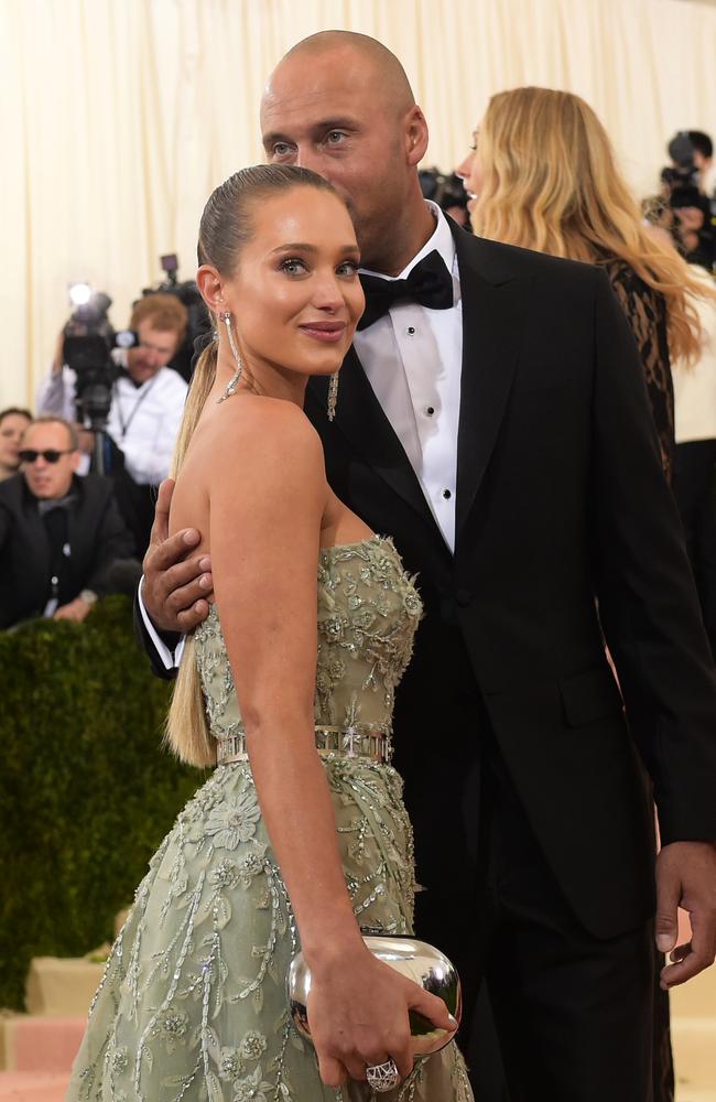 Hannah Davis and Derek Jeter attend the “Manus x Machina: Fashion In An Age Of Technology” Costume Institute Gala at Metropolitan Museum of Art on May 2, 2016 in New York City. Picture: AP