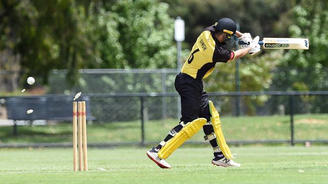 Premier: Richmond’s Shobit Singh gets castled. Picture: Steve Tanner