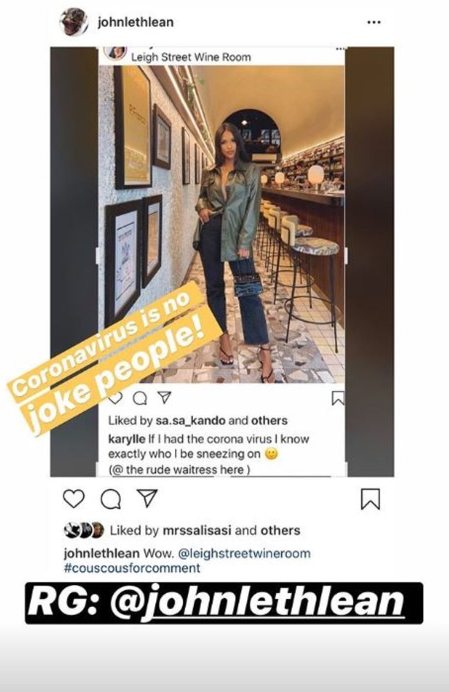 Ms Banez’s post was picked up by The Australian’s food critic John Lethlean, who regularly calls out influencers for their questionable actions under his #couscousforcomment hashtag.