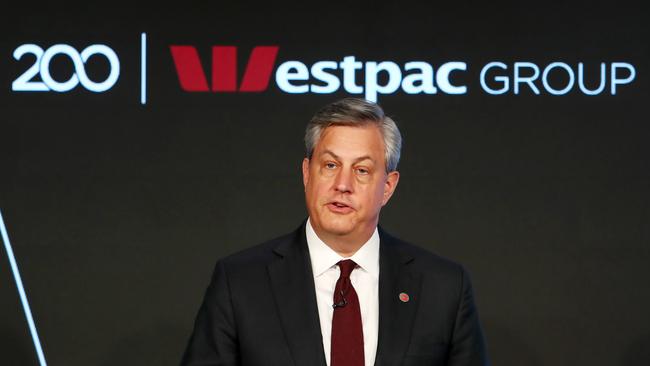 Westpac CEO Brian Hartzer speaking at the bank's half-year results in Sydney. Picture: Hollie Adams/The Australian