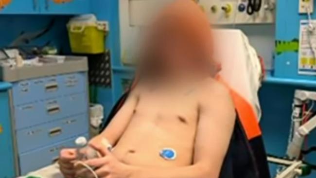 The 16-year-old boy in the Women's and Children's hospital with a stab wound to his back and a dislocated shoulder. Picture: 7News Adelaide.