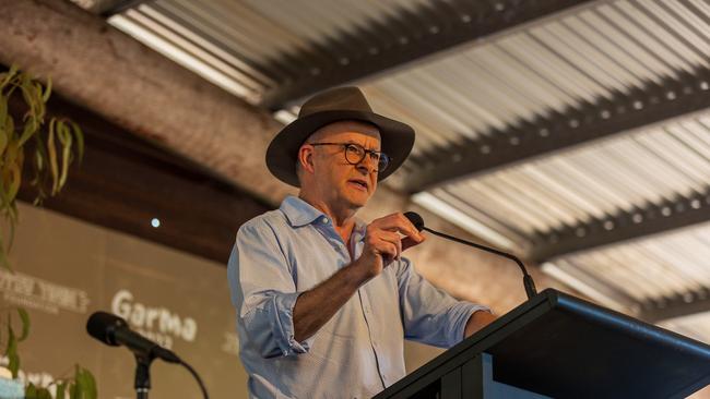 Australian Prime Minister Anthony Albanese speaks during the Garma Festival at Gulkula. Picture: Tamati Smith/ Getty Images