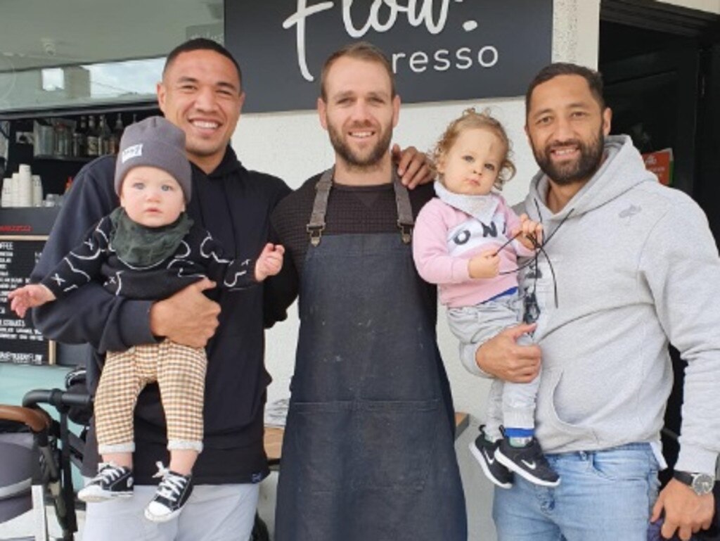 Tyson Frizell with Jason Nightingale (middle) and Benji Marshall (right). Credit: Instagram.