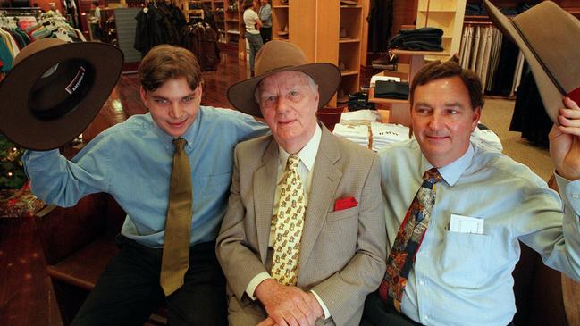 Trims retail store co-founder Alfred Trim, middle, with managing director Russell Trim, right, and Matthew Trim, left. Picture: Leon Mead