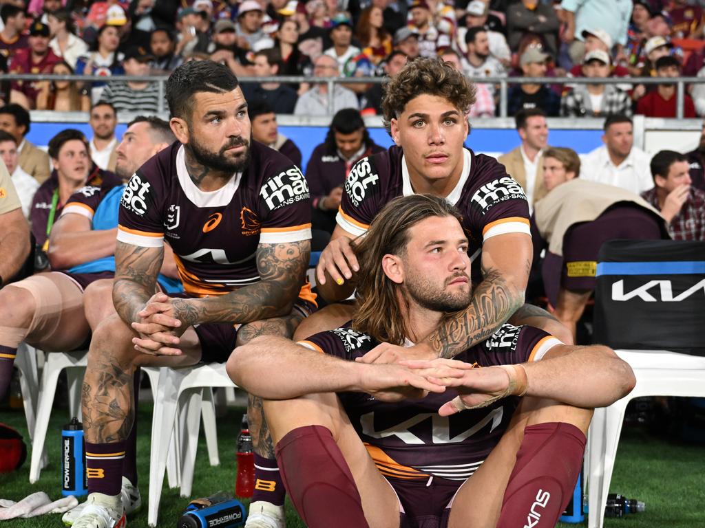 Adam Reynolds (L), Reece Walsh (R) and Pat Carrigan (bottom) were on the shortlist to be the 'face' of the Broncos in Las Vegas.