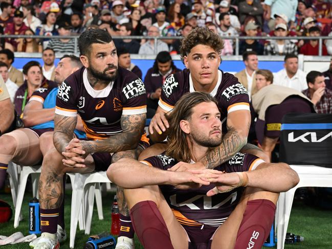 Adam Reynolds (L), Reece Walsh (R) and Pat Carrigan (bottom) were on the shortlist to be the 'face' of the Broncos in Las Vegas.