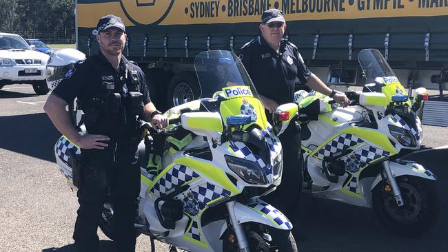 Goomeri Police Station Senior Constable Sgt Jake Colvin and Maryborough Road Policing Unit Officer in Charge Sgt Josh Churchward.