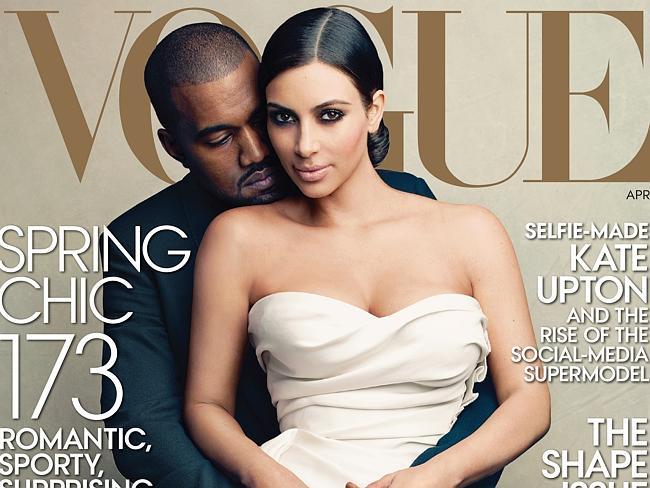 Kimye cover ... Kardashian said her Vogue cover was the first time the fashion bible had featured a reality star, a rapper or an interracial couple on the cover. Picture: AP/Vogue, Annie Leibovitz)