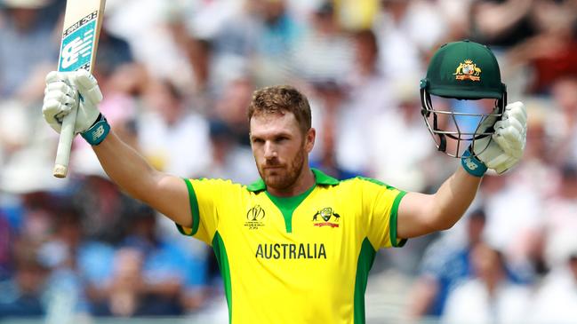 Aaron Finch struck his second century in three games in the victory over England. Picture: Getty Images