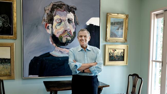 Dominating Philip Bacon’s kitchen is a large self-portrait by Ben Quilty. Picture: Justine Walpole/TWAM