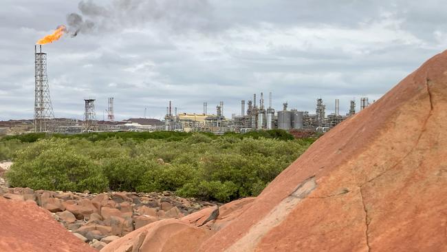 Ancient Aboriginal rock art where Woodside have been given interim approval to expand its North West Shelf gas project for another 40 years. Picture: Save Our Songlines
