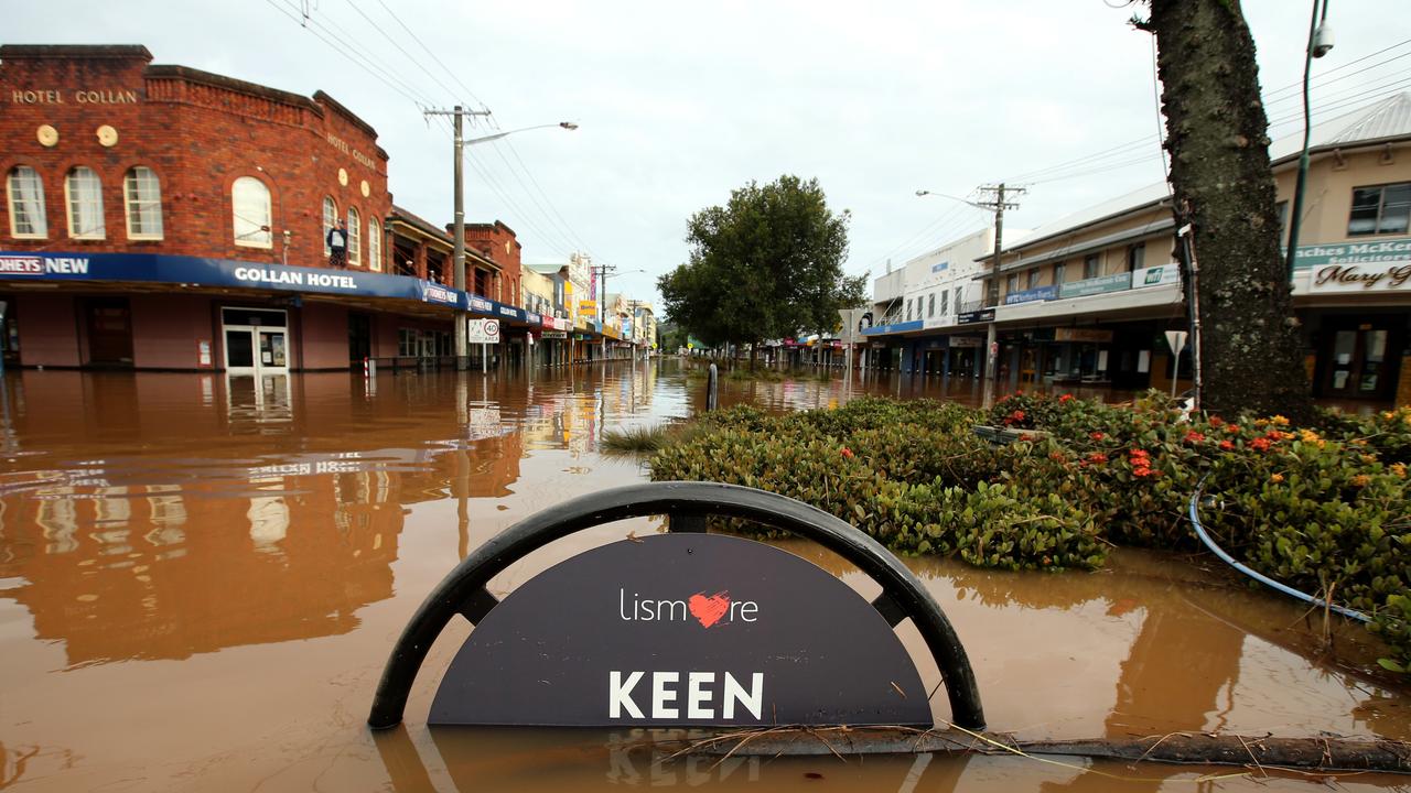 The streets of Lismore including the CBD have been inundated with floodwater after the Wilson River overtopped the flood levee. Keen St in the CBD of Lismore. Picture: Nathan Edwards