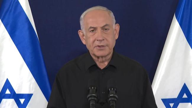 Israel’s Prime Minister Benjamin Netanyahu addresses the international media on October 31 2023.