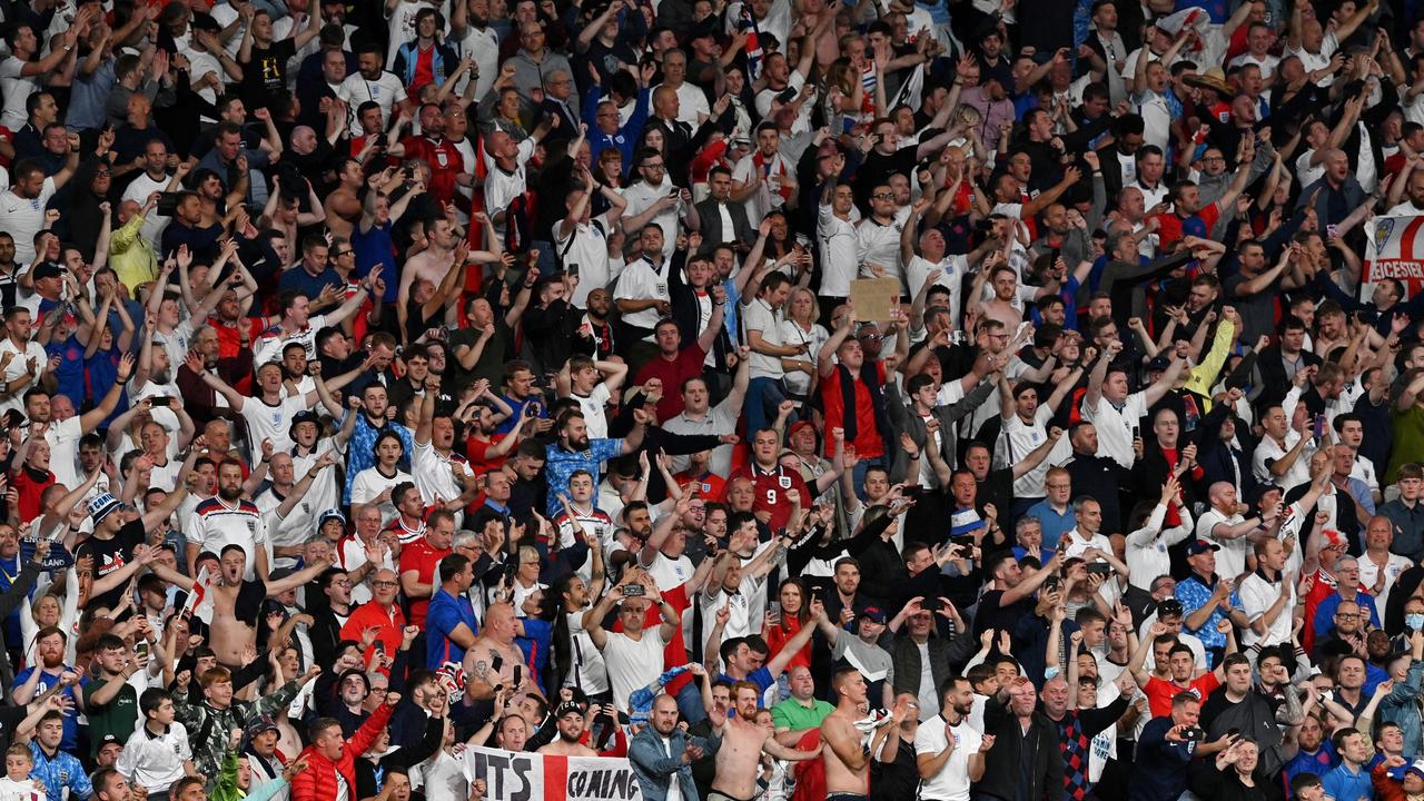 England soccer fans celebrate their side's victory after the UEFA Euro 2020 Championship Semi-final match between England and Denmark at Wembley Stadium. Picture: Justin Tallis – Pool/Getty Images