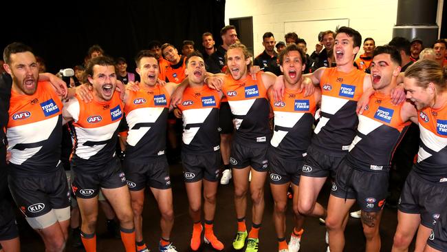 The Giants sung it loud and sung it proud after disposing of the Bulldogs. Picture: Phil Hillyard