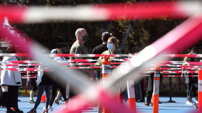 People queue for their Covid-19 vaccination in Melbourne on September 1. Picture: AFP