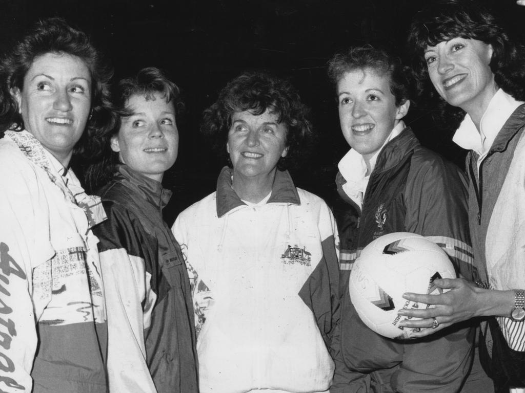 Joyce Brown (c) with Jill McIntosh (far left) in 1991.