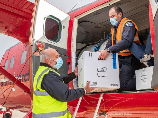 Doses of the Oxford/AstraZeneca Covid-19 vaccine are delivered to the British Antarctic Survey's Rothera Research Station on Adelaide Island in Antarctica. Picture: AFP