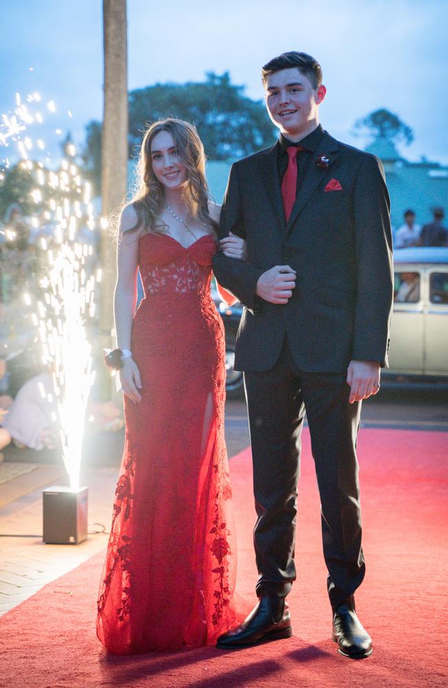 Neeve Whittaker and Archie May arrive at Toowoomba Anglican School class of 2024 school formal. Friday, November 15, 2024. Picture: Christine Schindler