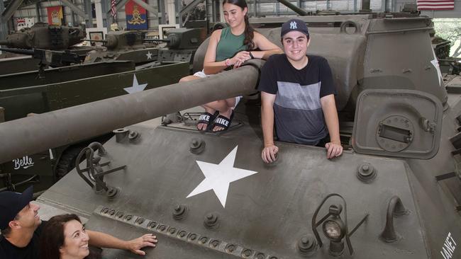 The Hadjiantonakis family - dad Danny, mum Joanne, son Stephen (15) and daughter Alannah (12) - toured Australian Armour &amp; Artillery Museum in Cairns while visiting Cairns from Melbourne where all their friends and family now have Covid. Picture: Brian Cassey