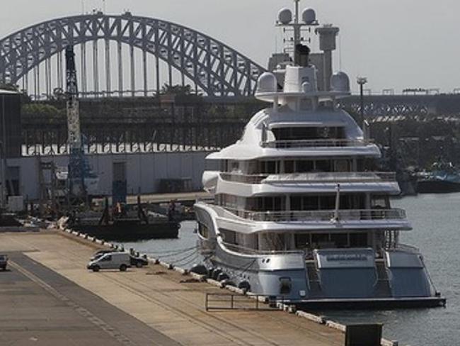 Superyacht Mayan Queen IV at its berth in Balmain near the Sydney Harbour Bridge in 2011. Picture: Supplied