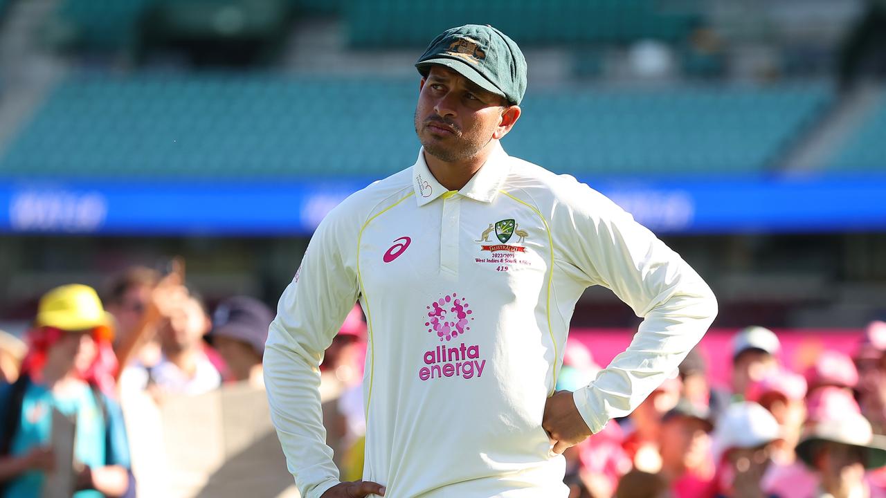 SYDNEY, AUSTRALIA - JANUARY 08: Usman Khawaja of Australia looks on during the presentation during day five of the Third Test match in the series between Australia and South Africa at Sydney Cricket Ground on January 08, 2023 in Sydney, Australia. (Photo by Cameron Spencer/Getty Images)