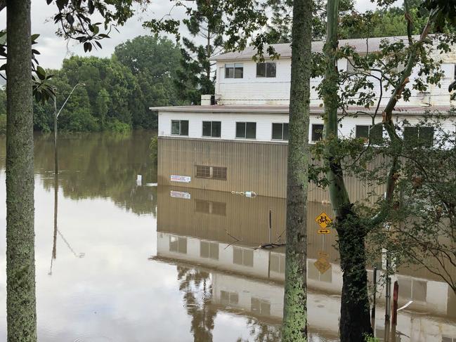 flooded: The Lismore Canoe Club carpark by the Wilson River is still off limits on Thursday. Photo: Alison Paterson