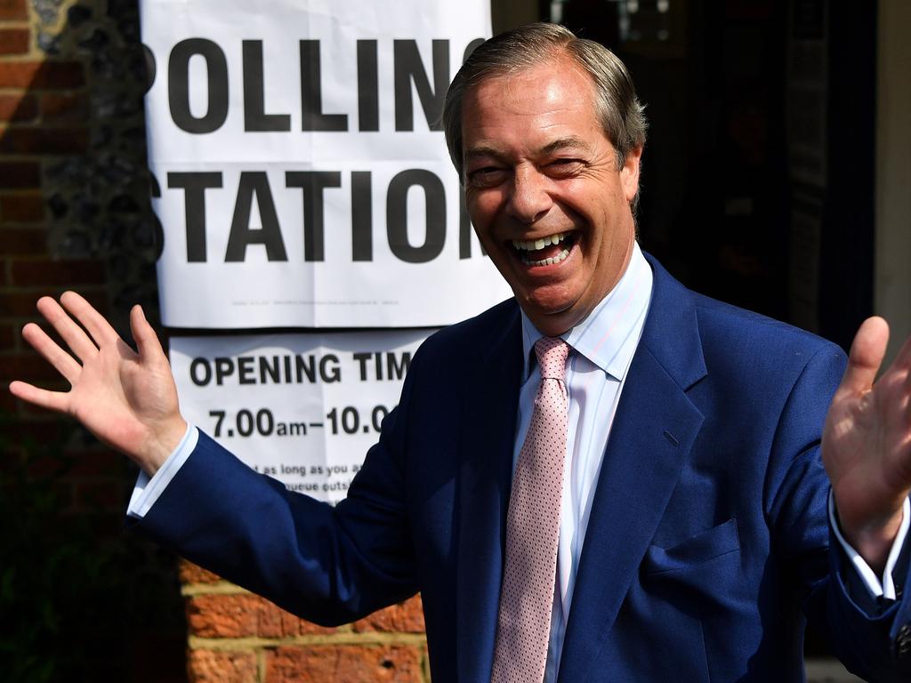 Brexit Party leader Nigel Farage at a polling station to vote in the European Parliament elections. Picture: Ben Stansall/AFP