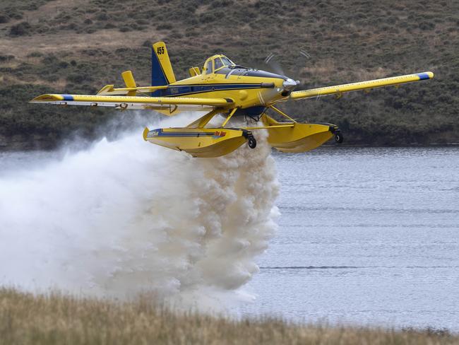 Aviation firefighting fleet demonstration at Colebrook, Air Tractor Fire Boss. Picture: Chris Kidd