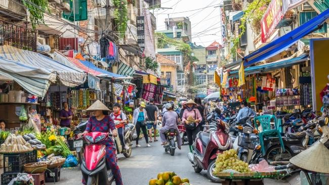 A morning street market in Hanoi.