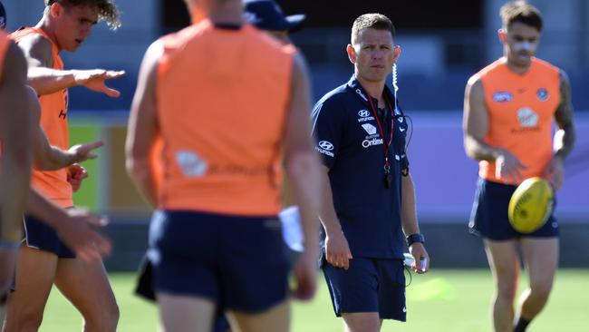 Brendon Bolton oversees Carlton training.