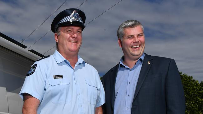 Police Minister Mark Ryan with Senior Sergeant Stewart McKinlay in Townsville. Picture: Evan Morgan