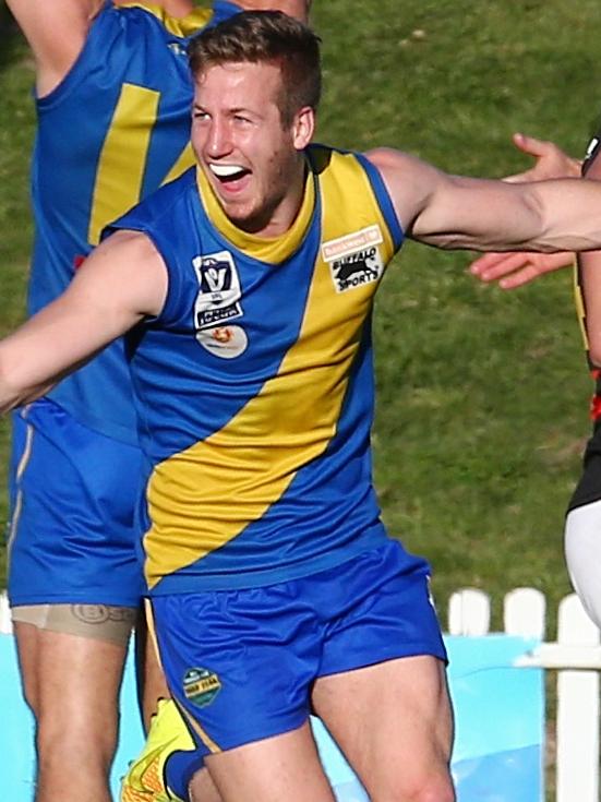 Kane Lambert celebrates a Williamstown win. Picture: Michael Klein