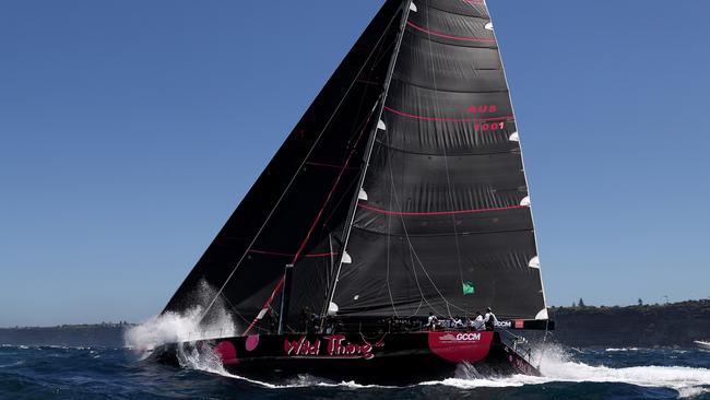 SYDNEY, AUSTRALIA - DECEMBER 26: Wild Thing 100 sails out of Sydney head during the start of the 2025 Sydney to Hobart on Sydney Harbour on December 26, 2024 in Sydney, Australia. (Photo by Brendon Thorne/Getty Images)