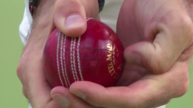 Jimmy Anderson pictured with his nails on the ball at the MCG.