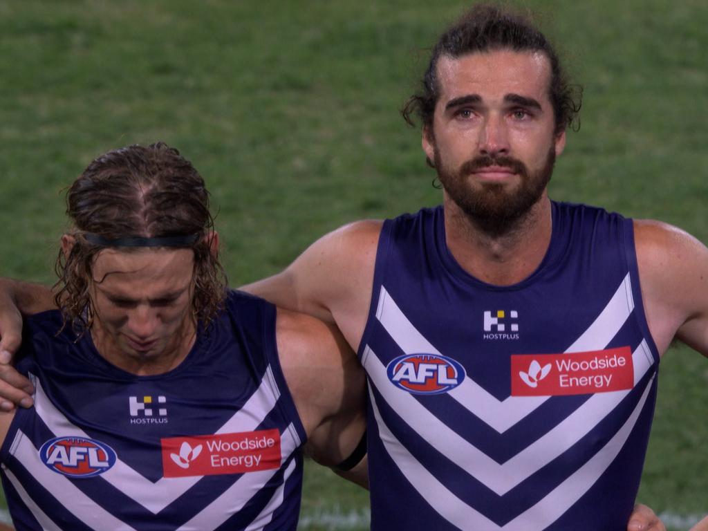 Emotional scenes pre-game as Fremantle paid tribute to late teammate Cam McCarthy.