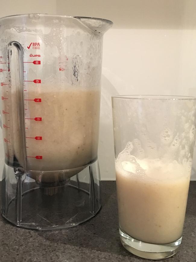 Stephanie blended five bananas to make this breakfast smoothie.