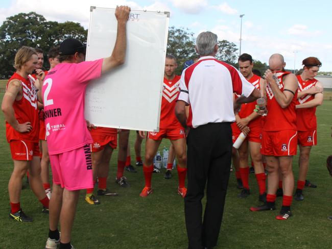 COACHING TO WIN  Swans coach Ashley Pritchard showed his mettle when the players defeated the Casino Lions by a leviathan 275 points when the teams each played their first game in the Casino vs Lismore ANZAC DAY Shield and their first game in the AFL North Coast League. Photo: Alison Paterson