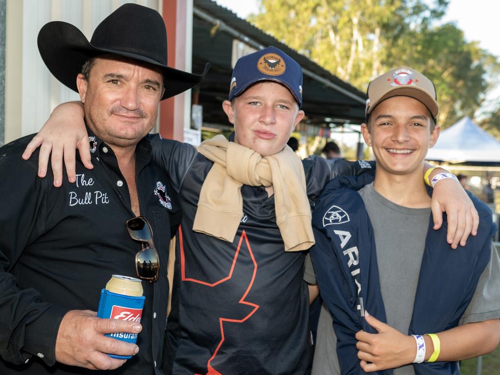 Kerry Bentley, Nash Dittmann and Roary Bentley at Gargett Rodeo Saturday 3 June 2023 Picture: Michaela Harlow