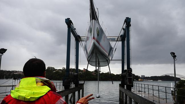 Champion Sydney Hobart yacht Wild Oats X1 resides at Woolwich Dock. Picture: Brett Costello