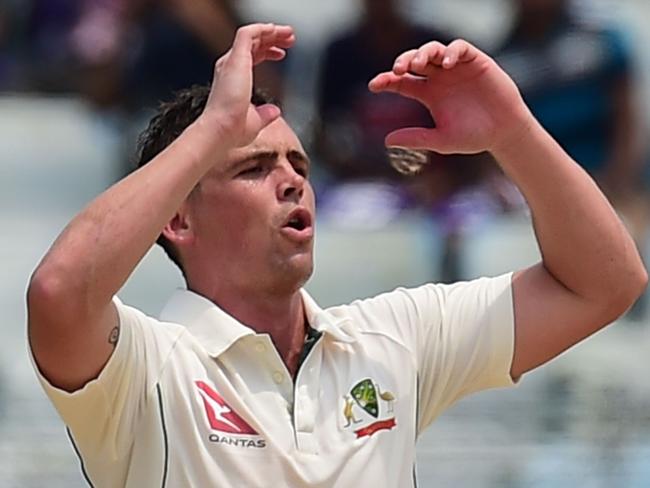 Australia's Steve O'Keefe reacts during the first day of the Second Test match between Bangladesh and Australia at Zahur Ahmed Chowdhury Stadium in Chittagong on September 4, 2017. / AFP PHOTO / Munir UZ ZAMAN