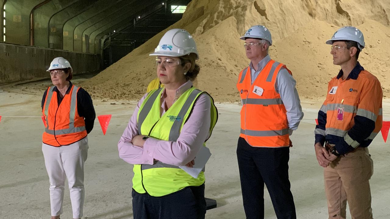 (From left to right) Health Minister Yvette D'Ath, Queensland Premier Annastacia Palaszczuk, STL CEO David Quinn and STL director Tony Bartolo visit Shed 4 at the Port of Mackay on May 31. Picture: Duncan Evans