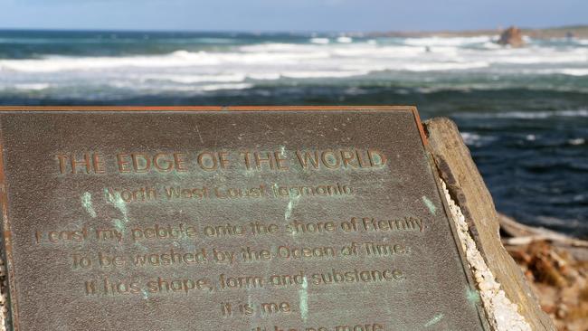 The Edge of the World plaque at Arthur River. Picture: Swag Family/Adventure Learning Australia