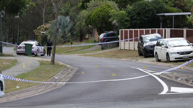 Police investigate a stabbing at Packett Crescent, Loganlea. Picture: Liam Kidston